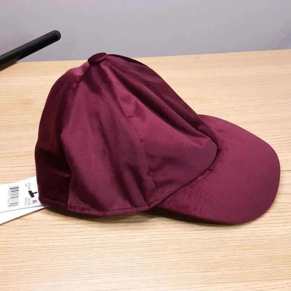 SURELL Womens Hat Burgundy Velvet Baseball Cap Luxury Bordeux $100